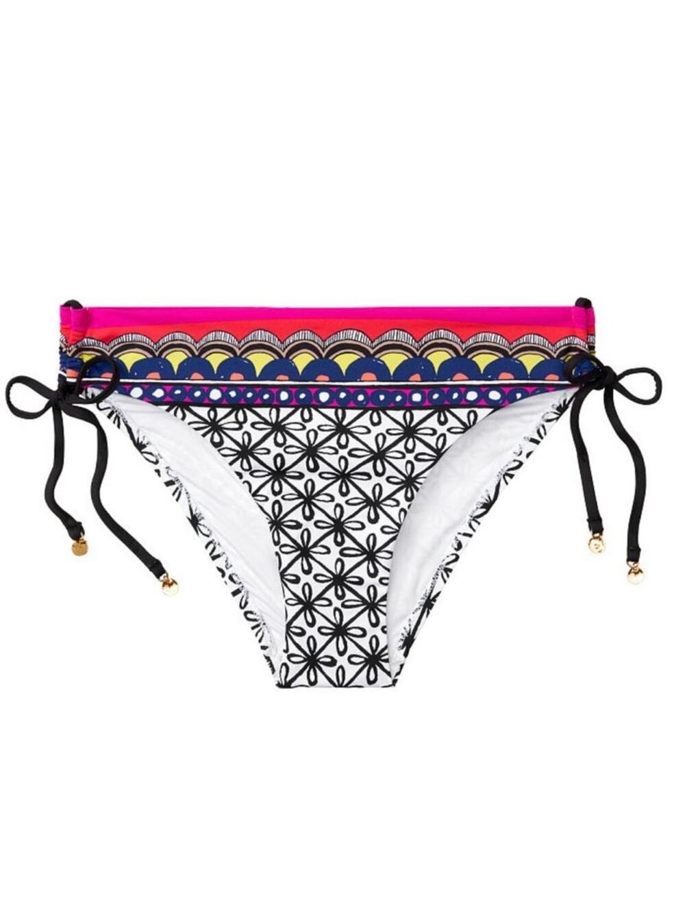 NWT Trina Turk Tanzania Print Side Tie Bikini Bottoms Beads Black White Size 6